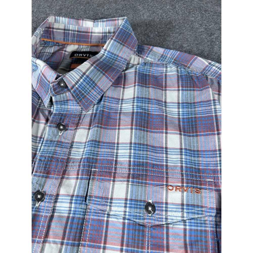 Men's Orvis Red Blue Plaid Long Sleeve Button Up Shirt Size 2XL XXL